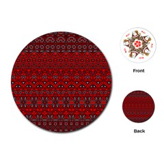 Boho Red Black Grey Playing Cards Single Design (round) by SpinnyChairDesigns