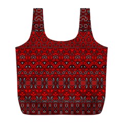 Boho Red Black Grey Full Print Recycle Bag (l) by SpinnyChairDesigns