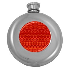 Boho Red Orange Round Hip Flask (5 Oz) by SpinnyChairDesigns