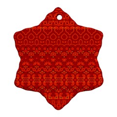 Boho Red Orange Snowflake Ornament (two Sides) by SpinnyChairDesigns