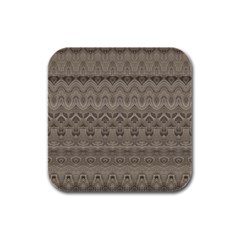 Boho Khaki  Rubber Square Coaster (4 Pack)  by SpinnyChairDesigns