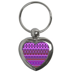 Boho Magenta Pattern Key Chain (heart) by SpinnyChairDesigns