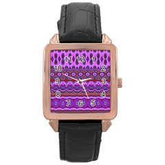 Boho Magenta Pattern Rose Gold Leather Watch  by SpinnyChairDesigns