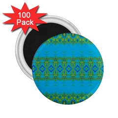 Boho Blue Green Pattern 2 25  Magnets (100 Pack)  by SpinnyChairDesigns