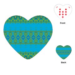 Boho Blue Green Pattern Playing Cards Single Design (heart) by SpinnyChairDesigns