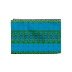 Boho Blue Green Pattern Cosmetic Bag (medium) by SpinnyChairDesigns