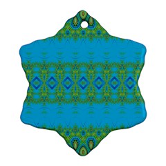 Boho Blue Green Pattern Ornament (snowflake) by SpinnyChairDesigns