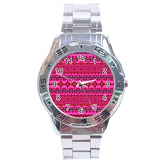 Boho Bright Pink Floral Stainless Steel Analogue Watch by SpinnyChairDesigns