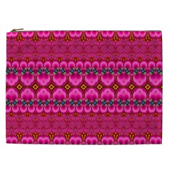 Boho Bright Pink Floral Cosmetic Bag (xxl) by SpinnyChairDesigns