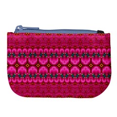 Boho Bright Pink Floral Large Coin Purse by SpinnyChairDesigns