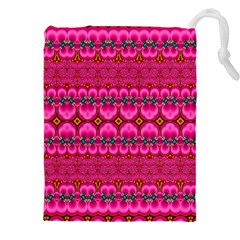 Boho Bright Pink Floral Drawstring Pouch (5xl) by SpinnyChairDesigns