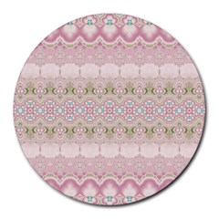 Boho Pastel Spring Floral Pink Round Mousepads by SpinnyChairDesigns