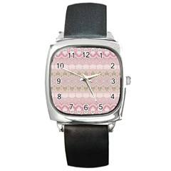 Boho Pastel Spring Floral Pink Square Metal Watch