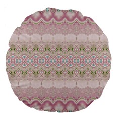 Boho Pastel Spring Floral Pink Large 18  Premium Round Cushions by SpinnyChairDesigns