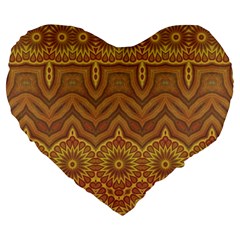 Boho Sunflower Print Large 19  Premium Heart Shape Cushions by SpinnyChairDesigns