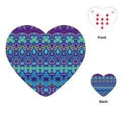 Boho Purple Blue Teal Floral Playing Cards Single Design (heart) by SpinnyChairDesigns