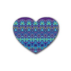 Boho Purple Blue Teal Floral Rubber Coaster (heart) 