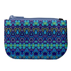 Boho Purple Blue Teal Floral Large Coin Purse by SpinnyChairDesigns