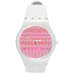 Boho Pink Floral Pattern Round Plastic Sport Watch (m) by SpinnyChairDesigns