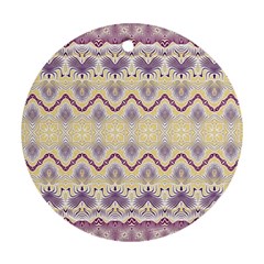 Boho Violet Yellow Round Ornament (two Sides) by SpinnyChairDesigns