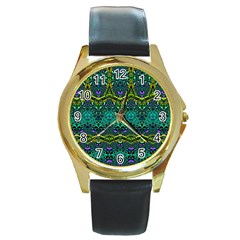 Boho Emerald Green Round Gold Metal Watch by SpinnyChairDesigns