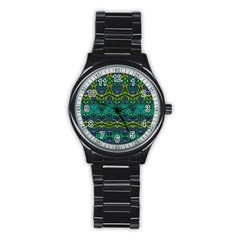 Boho Emerald Green Stainless Steel Round Watch by SpinnyChairDesigns