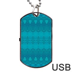 Boho Teal Pattern Dog Tag Usb Flash (one Side) by SpinnyChairDesigns