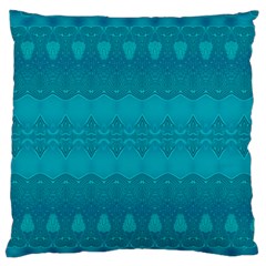 Boho Teal Pattern Large Flano Cushion Case (one Side) by SpinnyChairDesigns