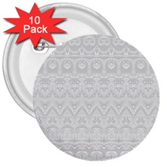 Boho White Wedding Lace Pattern 3  Buttons (10 Pack)  by SpinnyChairDesigns