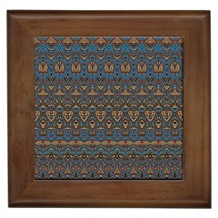 Boho Blue Gold Pattern Framed Tile by SpinnyChairDesigns