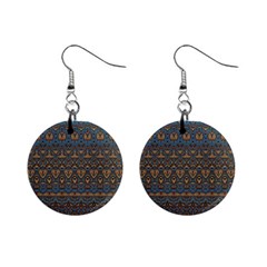 Boho Blue Gold Pattern Mini Button Earrings by SpinnyChairDesigns