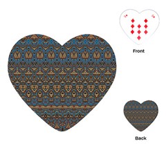 Boho Blue Gold Pattern Playing Cards Single Design (heart) by SpinnyChairDesigns