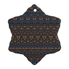 Boho Blue Gold Pattern Snowflake Ornament (two Sides) by SpinnyChairDesigns