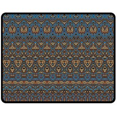 Boho Blue Gold Pattern Double Sided Fleece Blanket (medium)  by SpinnyChairDesigns