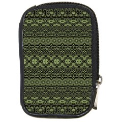 Boho Sage Green Black Compact Camera Leather Case by SpinnyChairDesigns
