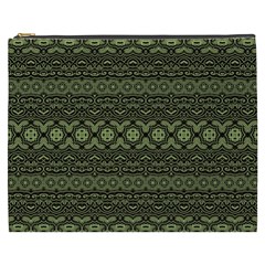 Boho Sage Green Black Cosmetic Bag (xxxl) by SpinnyChairDesigns