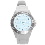 Boho Baby Blue Pattern Round Plastic Sport Watch (L) Front