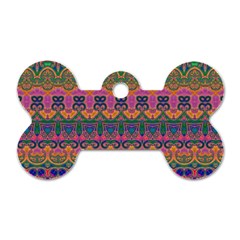 Boho Colorful Pattern Dog Tag Bone (two Sides) by SpinnyChairDesigns