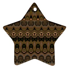 Boho Green Brown Pattern Ornament (star) by SpinnyChairDesigns