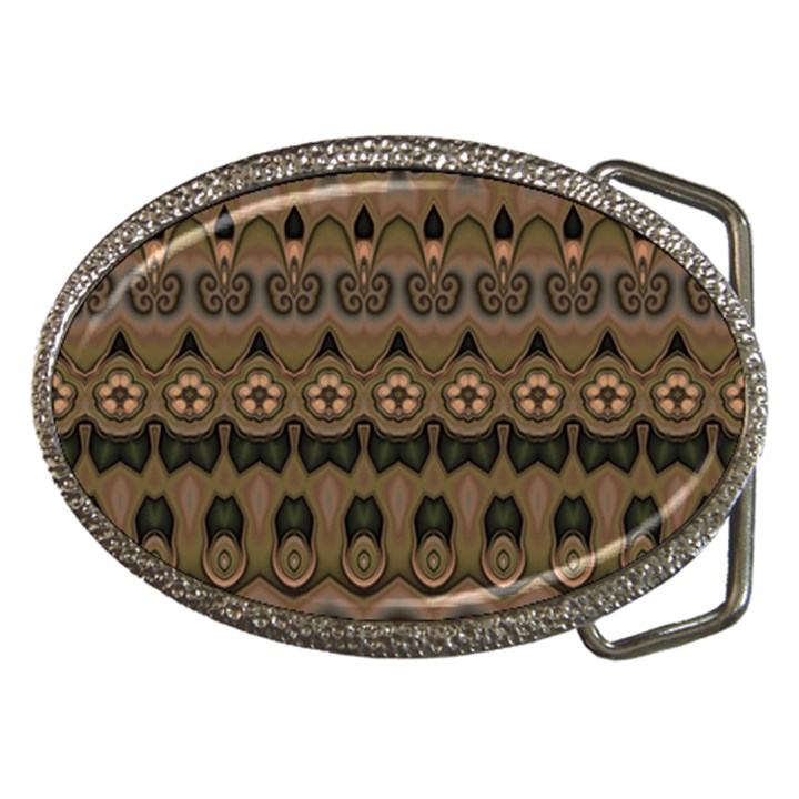 Boho Green Brown Pattern Belt Buckles