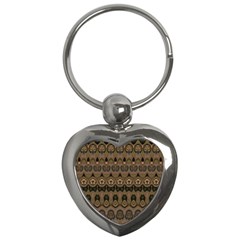 Boho Green Brown Pattern Key Chain (heart) by SpinnyChairDesigns