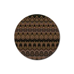 Boho Green Brown Pattern Rubber Round Coaster (4 Pack)  by SpinnyChairDesigns