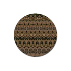 Boho Green Brown Pattern Magnet 3  (round) by SpinnyChairDesigns