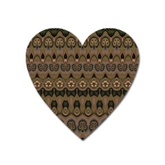 Boho Green Brown Pattern Heart Magnet by SpinnyChairDesigns