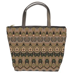 Boho Green Brown Pattern Bucket Bag by SpinnyChairDesigns