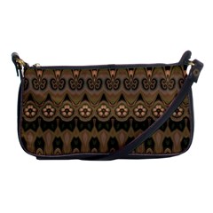 Boho Green Brown Pattern Shoulder Clutch Bag by SpinnyChairDesigns