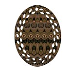 Boho Green Brown Pattern Oval Filigree Ornament (Two Sides) Front