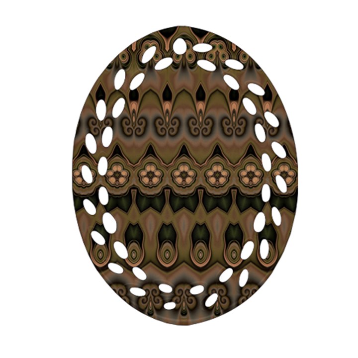 Boho Green Brown Pattern Oval Filigree Ornament (Two Sides)