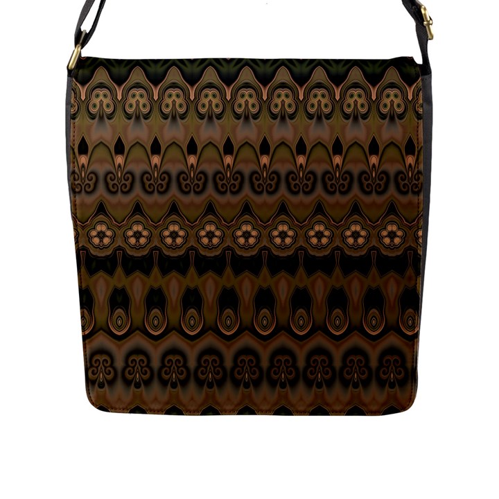 Boho Green Brown Pattern Flap Closure Messenger Bag (L)