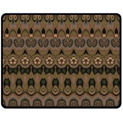 Boho Green Brown Pattern Double Sided Fleece Blanket (medium)  by SpinnyChairDesigns